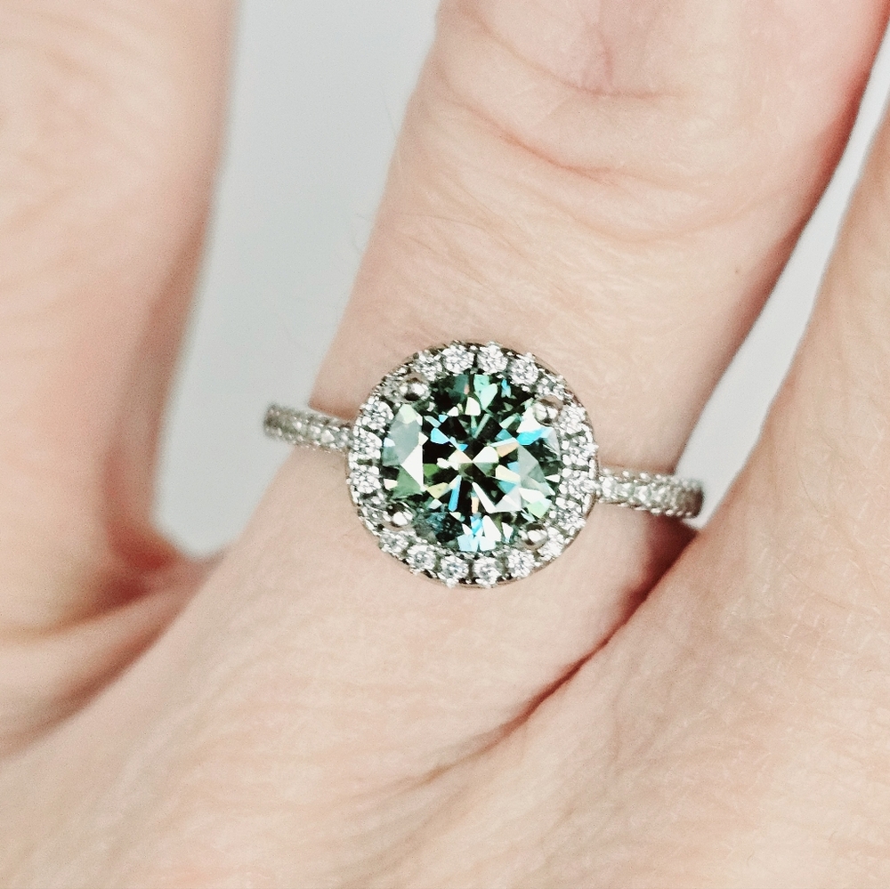 Certified GRA Green Moissanite Ring 18k White Gold over Sterling Silver … - Picture 4 of 14